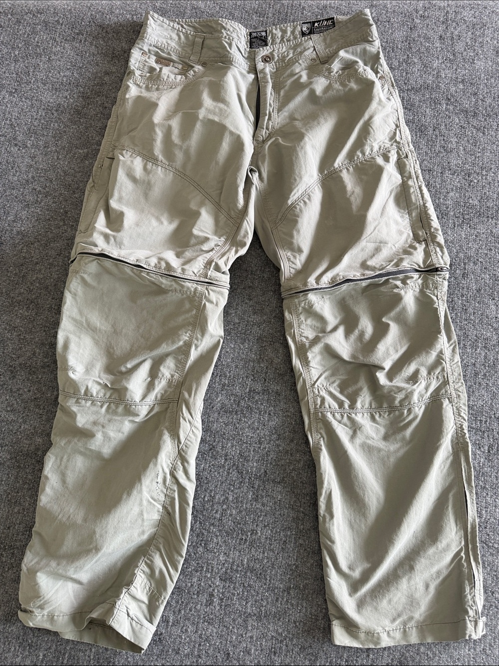 KUHL Liberator Convertible Stealth Pants Mens Khaki Tan Hiking Zip Off